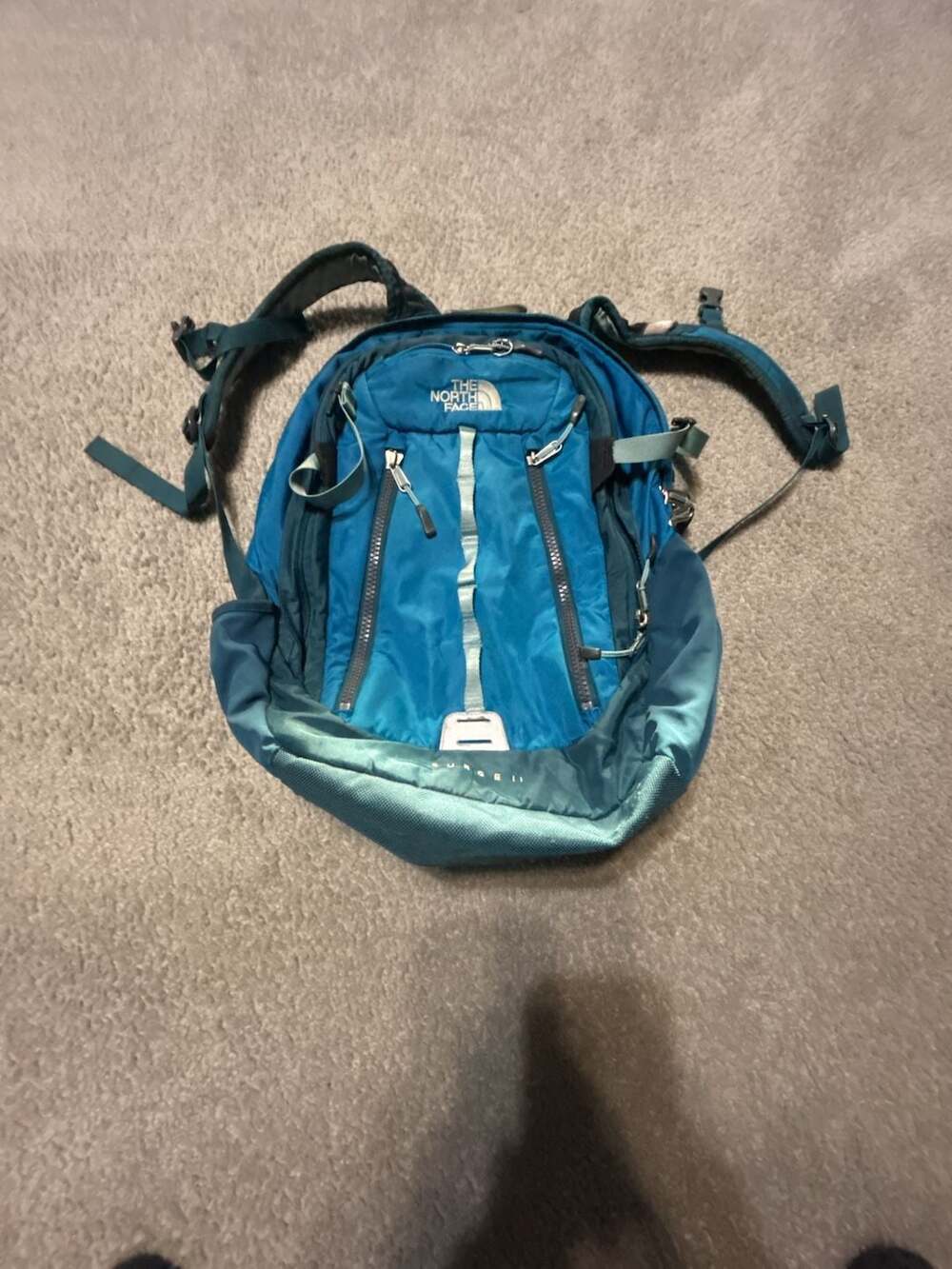 The North Face Surge II Backpack Blue Teal Transit Laptop School Travel